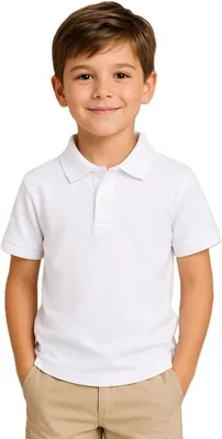 Playera Cuello Polo Escolar Blanca Manga Corta para Niño y Niña, Algodón Fresco y Estirable
