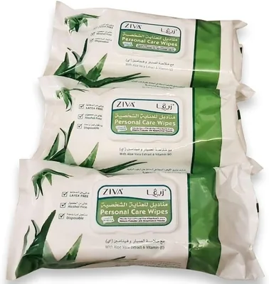 Ziva Personal Care Wet Wipes - Aloe Vera & Vitamin E, 64 Wipes | 46% Off
