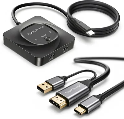 RockCheems USB-C KVM Switch: 5K@120Hz/6K@60Hz, 4K@60Hz for PS5, Mac, Switch & PC