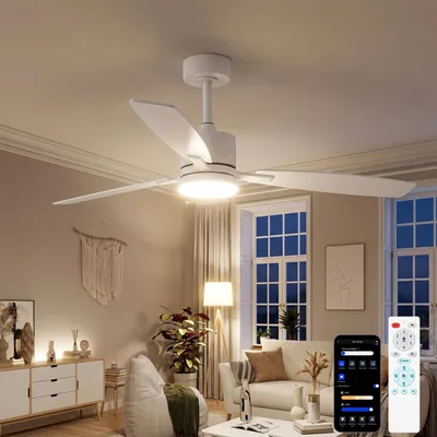 Ventilateur de plafond YUNLONG avec lumière et télécommande 52 pouces moteur DC silencieux réversible dimmable LED et connecté APP Bois