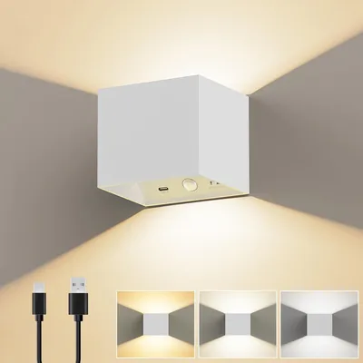 Lámparas de pared interiores recargables USB con sensor de movimiento, blanco | Rayo de luz ajustable, 3 modos de color y de toque, lámpara de pared