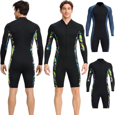 Traje de Neopreno Hombre 1.5 mm UPF50+, Traje de Baño Largo con Cremallera Frontal, Mejor Oferta