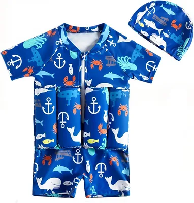 Baby Swimwear Set: UPF 50+ Rash Guard & Cap, Quick-Dry, Ocean Theme