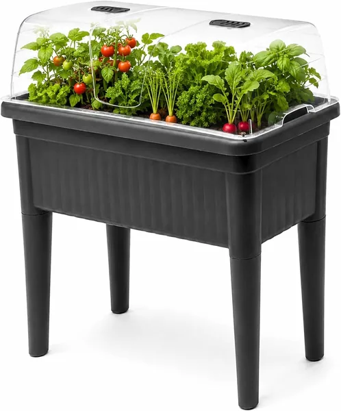 DIVCHI Raised Garden Bed Planter Box Outdoor Patio Greenhouse Vegetable & Herbs Grow Box with Lid & 