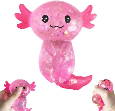 Last Page® Axolotl Squishy Stress Relief Toy - Glitter Fidget Toy for Kids & Adults