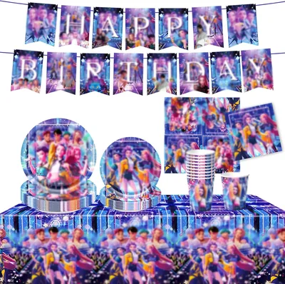 66 Pezzi Decorazioni Anime Compleanno, Kit Decorazioni Festa di Compleanno con Piatti, Bicchieri e Tovaglioli