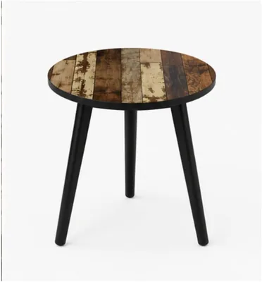 Round Side Table, Natural Wood Legs, Rustic - Best Deal