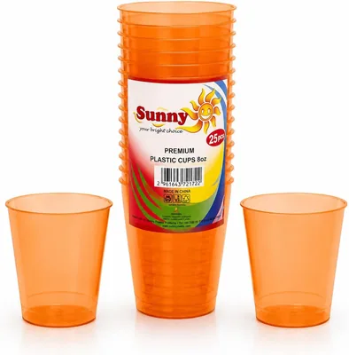 Sunny Colored Reusable Plastic Cups 8oz - 25 PCS Transparent Drinking Cups