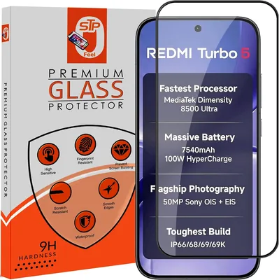 एसटीपी फील® प्रीमियम ग्लास स्क्रीन प्रोटेक्टर रेडमी टर्बो 5 5G के लिए (6.59 इंच, पैक ऑफ 1) | एज टू एज