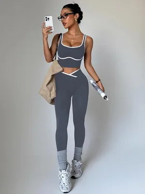 Women 2 Piece Workout Outfit High Waisted Leggings Crop Tank Top Seamless Yoga Set Best Deal