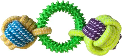 Pet Dog Rope Chew Toy with Textured Teething Ring - Interactive Tug & Chew for Puppies & Small Dogs