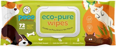Peco Eco-Pure पालतू जानवरों के लिए वाइप्स 72 काउंट - 18 x 20 सेमी | बायोडिग्रेडेबल, पौधे-आधारित वाइप्स कुत्तों के लिए | एलो वेरा, विटामिन ई और कास्टर ऑयल