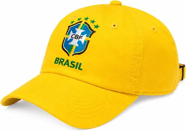 Boné de Futebol Estilo Dad Hat Amarelo Brasil com Aba Curva Ajustável - Melhor Preço