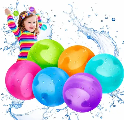 6 Pack Reusable Silicone Water Ballons, Quick Fill & Self-Sealing, Outdoor Summer Fun