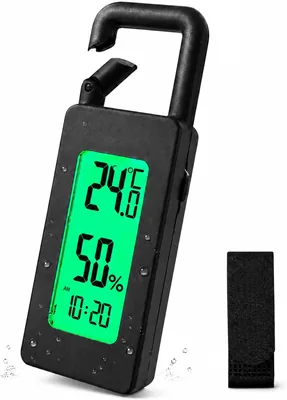 ソロジー 防水温度計/湿度計 登山、キャンプ、サイクリングに最適 IPX4 時計付き