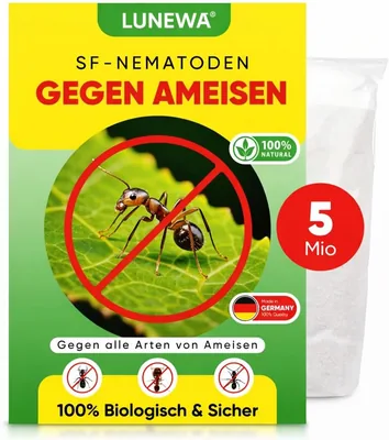 LUNEWA® Aktive SF Nematoden gegen Ameisen - Effektiver Ameisenbekämpfung mit Nestwirkung - Umweltschonend, chemiefrei