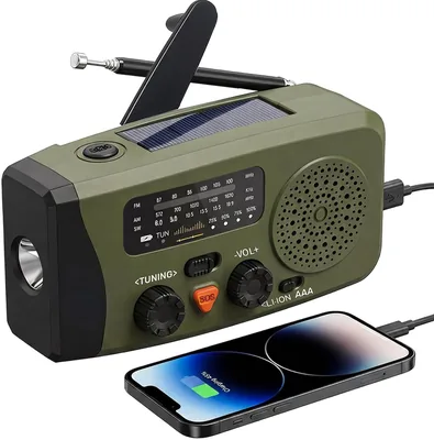 Portable Radio, FM/Am Emergency Radio with Solar Rechargeable Dynamo Radios with Crank with LED Flas