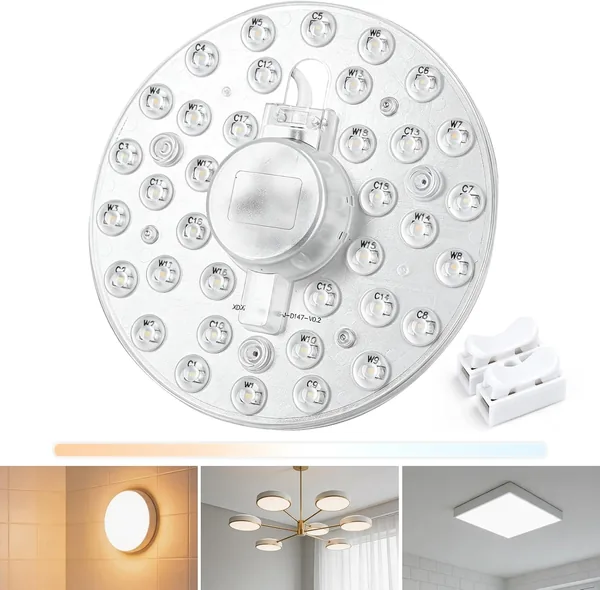 Lámpara de techo LED Aigostar 18W - 3CCT (3000K/4000K/6500K), módulo de reemplazo circular con montaje magnético, universal - Mejor Oferta