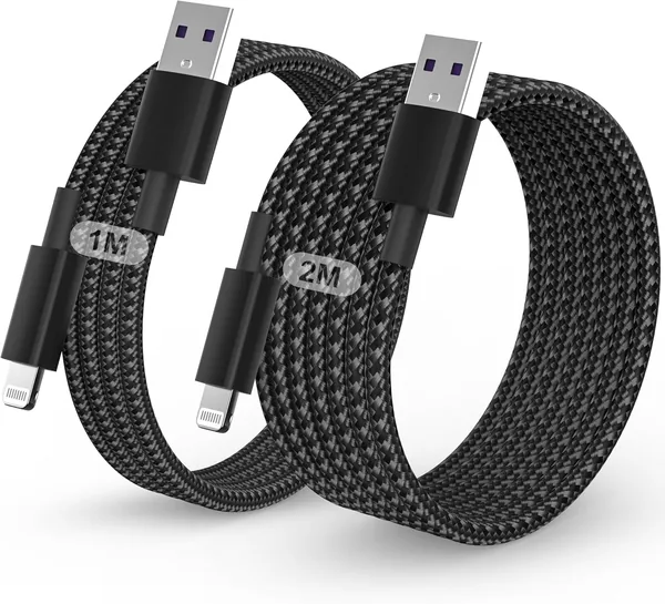 iPhone Charger Cable, 2Pack for Lightning to USB Cable MFi Certified 1M+2M