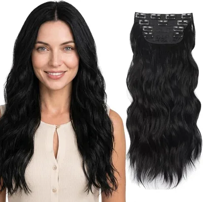 20 Inch Clip In Extensions Black Wavy