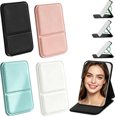 FLOREXIA Espejo Portátil Plegable Set 4 Piel Sintética para Viaje y Tocador | Diseño Plegable y Antideslizante, Tamaño Compact