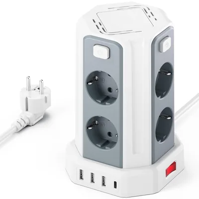 2 m Power Strip mit 4 USB, 8-fach Steckdosen-Überstromschutz, 4 individuelle Schalter, Verlängerungskabel