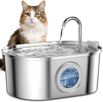 AQXONG 3.2L Stainless Steel Pet Water Fountain med LED-blicht, stille kattefontän med 4 st p Carbonfilter + 2 st p Fung - Best Price