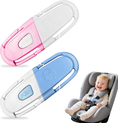 Protector de Cinto de Seguridad para Asiento Infantil 2x | Clip de Cinturón para Coche, Gancho para Pecho, Rosa y Azul