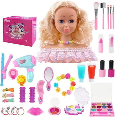 Doll Head Hair Styling & Makeup Toy Set 45Pcs for Kids
