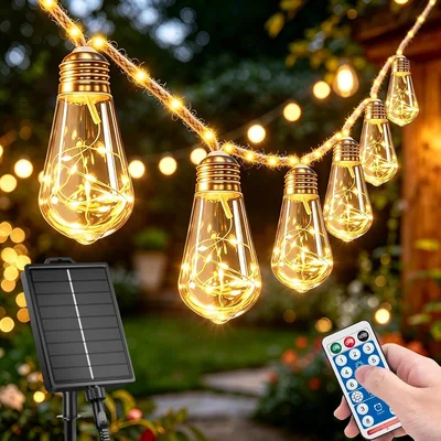 Solarleuchten Outdoor 10 m 15 Lampen Vintage Hanfseil Lichterkette Wetterfest mit 56 LEDs Warmweiß 8 Modi - Best Deal
