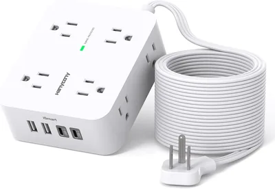 15 Ft Extension Cord Power Strip - 8 Outlets + 4 USB