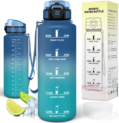 Bouteille de sport Motswedi, 1.5 L, Bouteille d'eau avec marqueur horaire, Réutilisable, Sans fuite, 1.5 L Plastique pour Fitness, Sports - Meilleur Prix