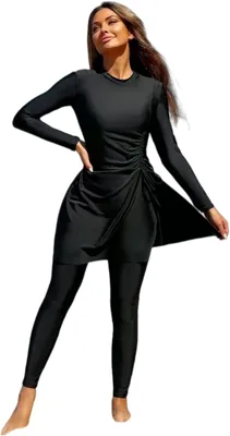 Women Modest Muslim Swimwear UPF 50+ Long Sleeve Leggings Tummy Control Bathing Suit with Built-in Bra