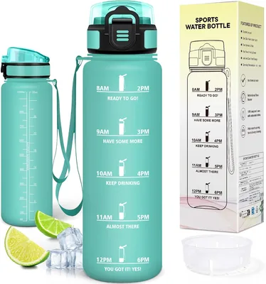 Bouteille d'eau sportive Motswedi 1L avec marqueur de temps, réutilisable, sans fuite, bouteille en plastique de 1L pour fitness, sports, yoga, randonnée