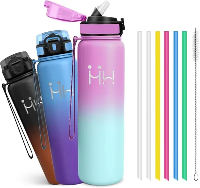Thermos 1 L - Bouteille Isolée à Paille - Acier Inoxydable 18/8 - Thermos Isolé sans Fuite - Frais 24h et Chaud 12h