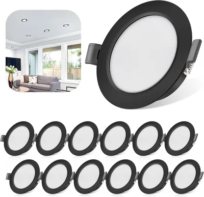 Spot lumineux LED Reculé Tailcas, Extrêmement Plat, 5W IP44 6000K Noir Blanc Froid 450lm, Trou Mini 68-80 mm 230V