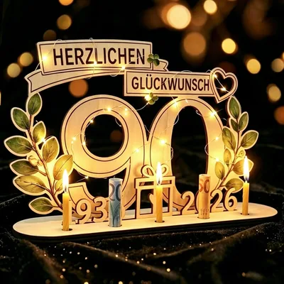 Originelles Holz-Geldgeschenk zum 90. Geburtstag mit LED, Lebensbaum aus Holz, 1936-2026 Erinnerung