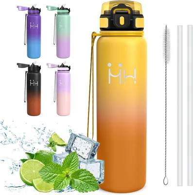 Botella Térmica de 1 Litro, Botella de Agua de Acero Inoxidable, sin BPA, A Prueba de Fugas, Doble Aislamiento