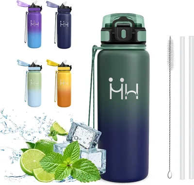 Mujigaga Bottiglia d'Acqua Isolata, 750 ml Senza Perdite con Strofinaccio, Isolamento a Vuoto, Senza BPA con Spazzola per Strofiici, Acqua B