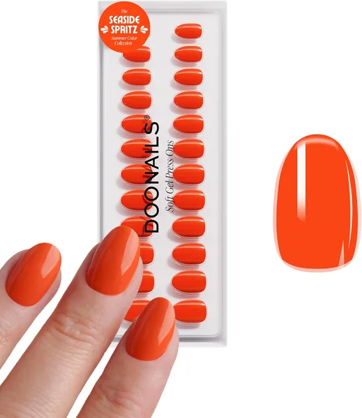 DOONAILS® Sommerkollektion - Soft-Gel Press-on-Nägel Set 30 Dolce Vita - Runde Kurzform in Reicher Orange - Kleber-Nägel, Voll