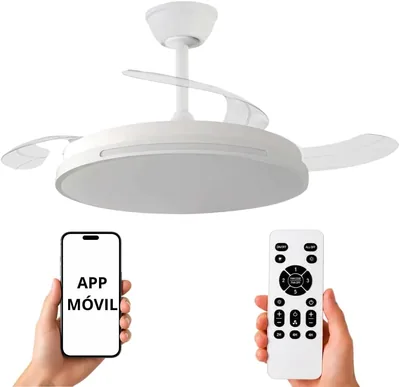 Ventilador de techo NARVI Blanco Ø107 cm con Lámpara LED Dimmable, Motor DC de Bajo Consumo Silencioso, Control Remoto, 3 Retas