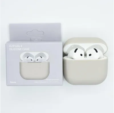 Liquid Silicone Case for Apple AirPods 4, Carabiner Clip, 17 Colors, Stone - Best Deal