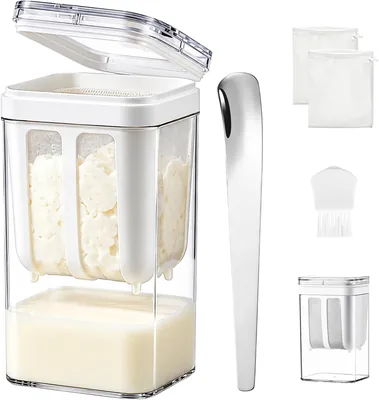 Auralux Colador para Yogur Griego 1800 ml con Tapa y Dos Bolsas Filtrantes | Malla de Acero Inoxidable 304, Recipiente Libre