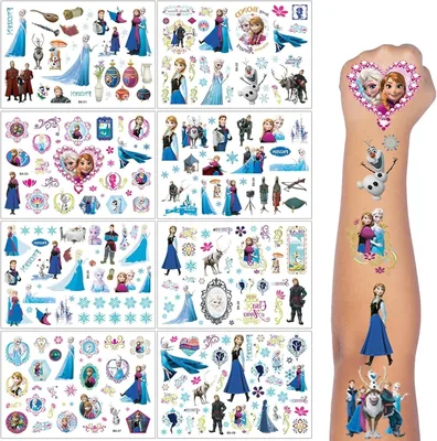 ROMANVIC Elsa Kinder Tattoos, 8 Blätter Frozen Temporäre Tattoos, Anna und Elsa Geschenke, 180+ Frozen Tattoos für Kinder