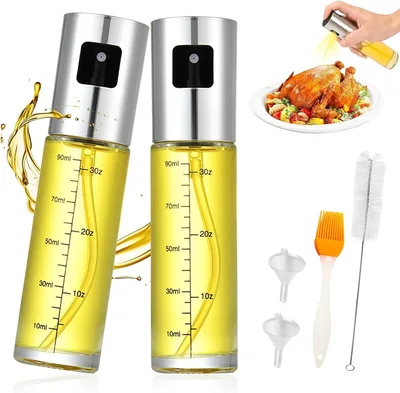 Spruzzatore di Olio in Acciaio Inox BPA-Free, 2 Pezzi da 100 ml con Filtro e Accessori, per Cucina Salutare