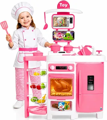 Cozinha Infantil Grande com Geladeira Completa 92 CM - Saída de Água de Verdade, Fruteira, Forno e Fogão - Rosa
