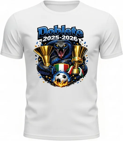 Generico Maglietta Calcio Doblete 2025-2026 Adulto - T-Shirt Neroazzurra con Serpente e Coppe