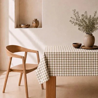 Manta resistente a manchas, tejido extra suave, mesa rectangular, algodón impermeable, 140 x 180 cm (Beige Vichy)