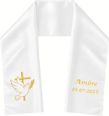 Stole de baptême personnalisé Atelier Fildor pour bébé/enfant - Blanc - 85 x 15 cm - Religieux
