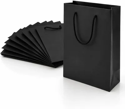 Black Kraft Paper Gift Bags with Handles 10 Pack - Premium Recyclable for Events